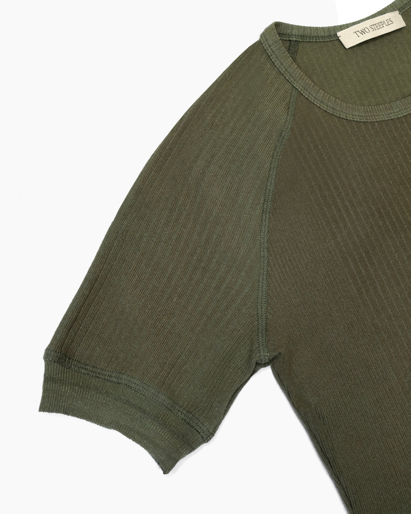 NICHOLAS GARMENT DYED OLIVE SILK RIB T-SHIRT