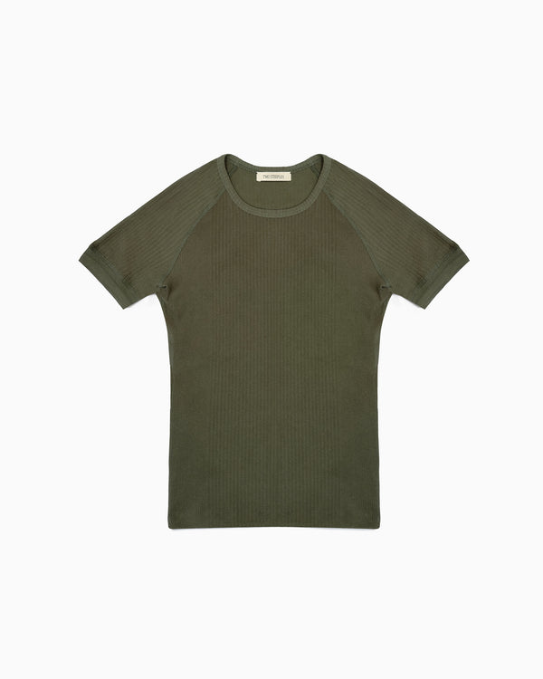 NICHOLAS GARMENT DYED OLIVE SILK RIB T-SHIRT