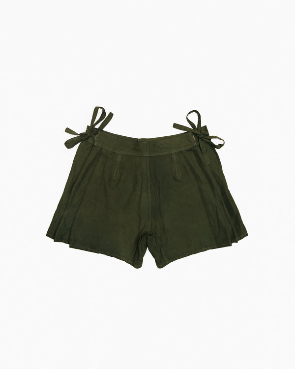 Zita Garment Dyed Olive Silk Leisure Shorts