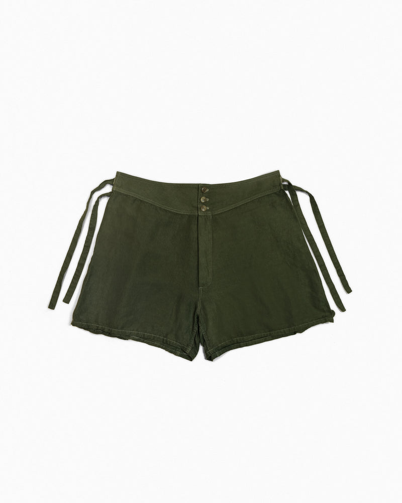 Zita Garment Dyed Olive Silk Leisure Shorts