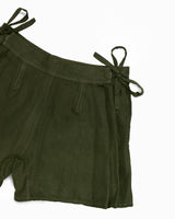 Zita Garment Dyed Olive Silk Leisure Shorts